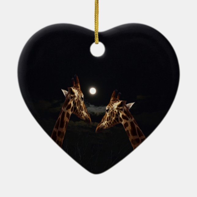 Giraffe Love In The Moonlight, Ceramic Tree Decoration (Back)