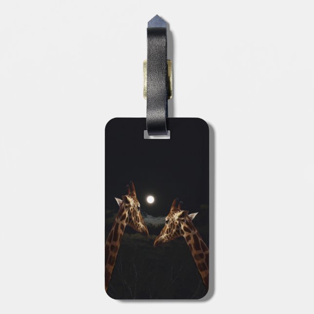 Giraffe Love In The Moonlight, Luggage Tag (Back Vertical)