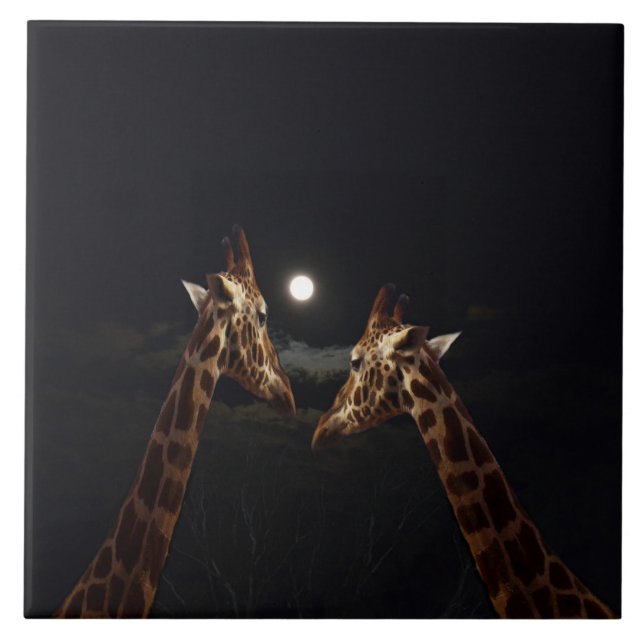 Giraffe Love In The Moonlight, Tile (Front)