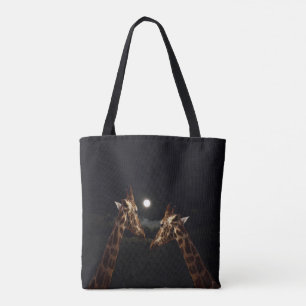 Giraffe Love In The Moonlight, Tote Bag