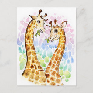 Giraffe love postcard