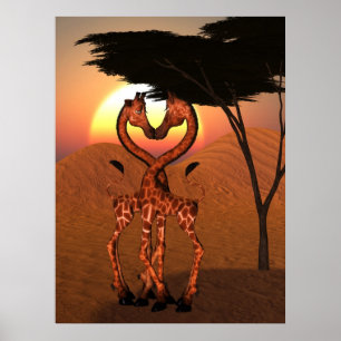 Giraffe Love Poster