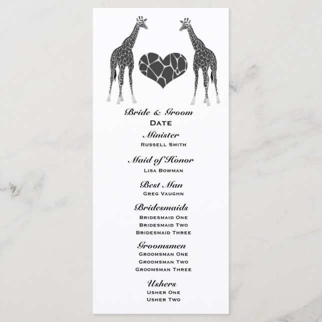 Giraffe Love Wedding Program Programme (Front)