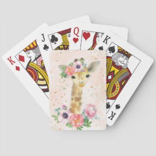 Giraffe Lover Baby Giraffe With Flower Playing Cards