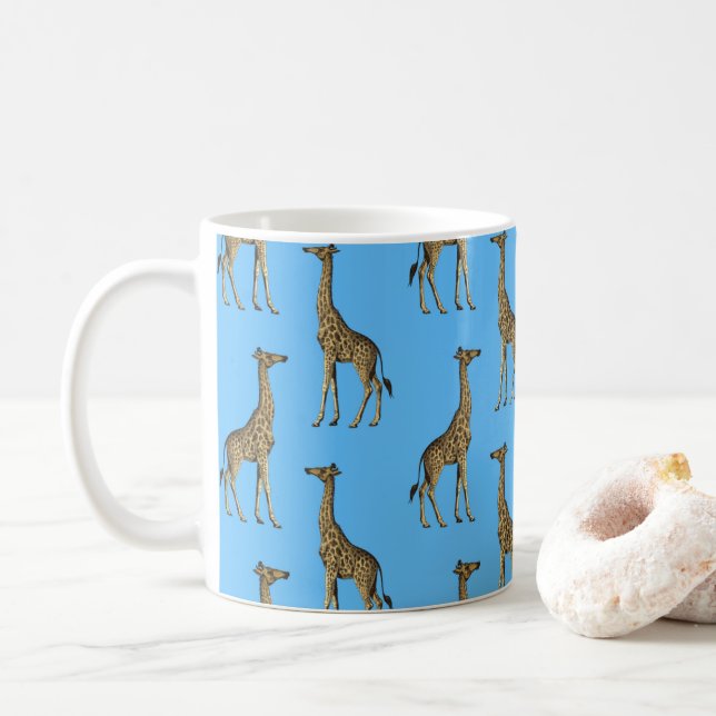 Giraffe Lover Blue Wild Animals Zoo African Safari Coffee Mug (With Donut)