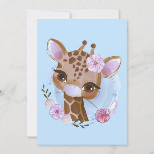 Giraffe Lover Cute Baby Giraffe With Flower Invitation