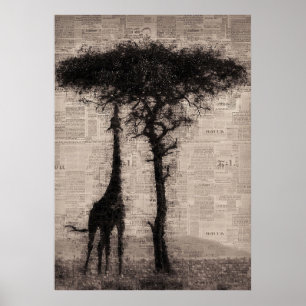 Giraffe Lover Giraffe Newspaper Art Poster