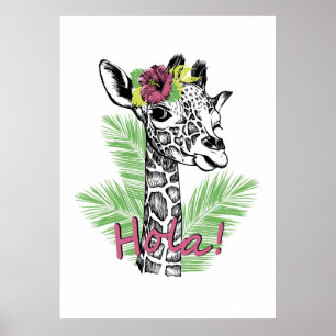Giraffe Lover Giraffe With Hibiscus Poster