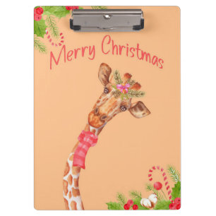Giraffe Lover Giraffes Africa Merry Christmas Clipboard