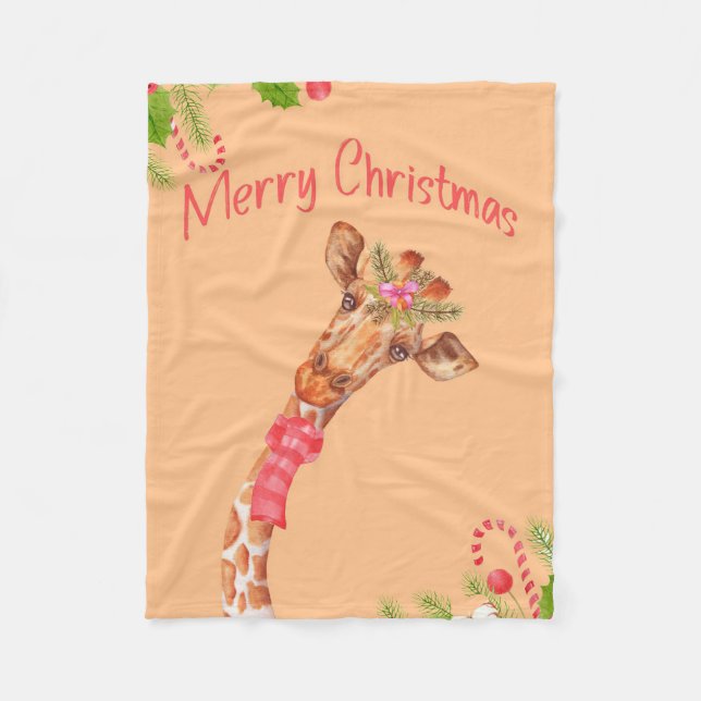 Giraffe Lover Giraffes Africa Merry Christmas Fleece Blanket (Front)