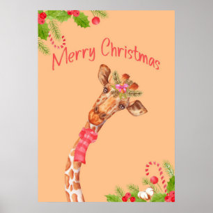 Giraffe Lover Giraffes Africa Merry Christmas Poster