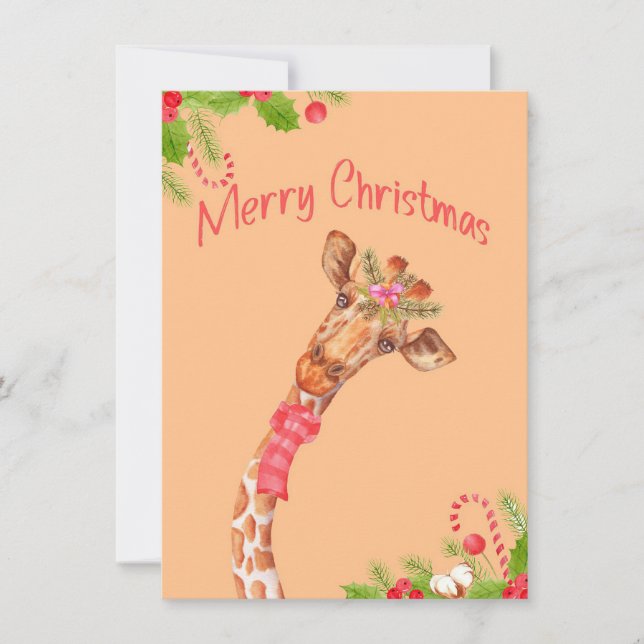 Giraffe Lover Giraffes Africa Merry Christmas Thank You Card (Front)