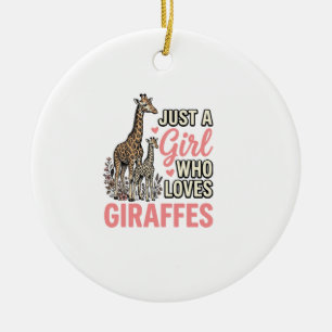 Giraffe Lover Girl Vintage Engraving Shirt Design_ Ceramic Tree Decoration
