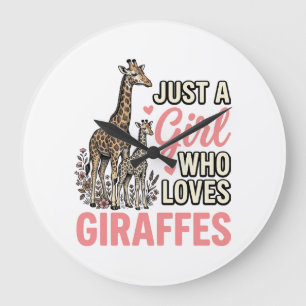 Giraffe Lover Girl Vintage Engraving Shirt Design_ Large Clock