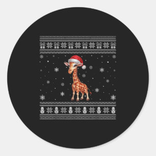 Giraffe Lovers Men Women Santa Ugly Xmas Sweater  Classic Round Sticker