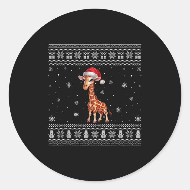 Giraffe Lovers Men Women Santa Ugly Xmas Sweater  Classic Round Sticker (Front)