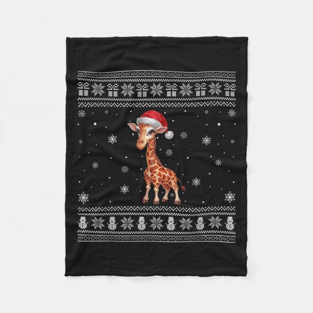 Giraffe Lovers Men Women Santa Ugly Xmas Sweater  Fleece Blanket (Front)