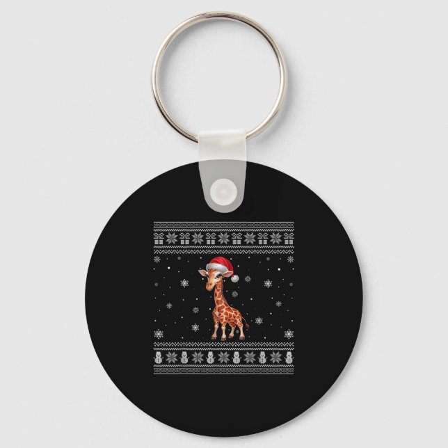 Giraffe Lovers Men Women Santa Ugly Xmas Sweater  Key Ring (Front)