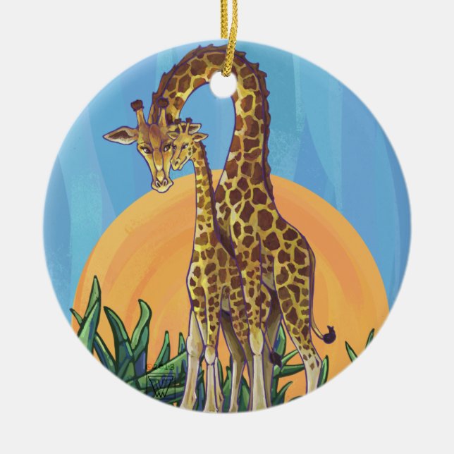 Giraffe Mama and Baby Ceramic Tree Decoration (Front)
