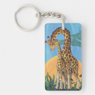 Giraffe Mama and Baby Key Ring