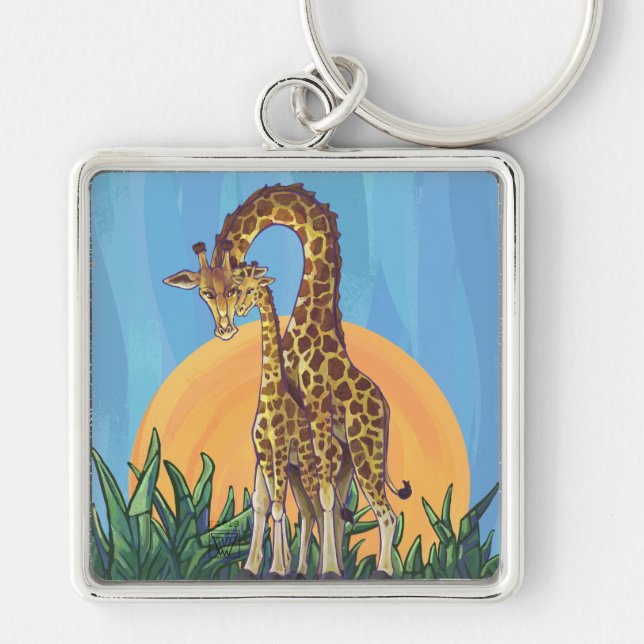 Giraffe Mama and Baby Key Ring (Front)