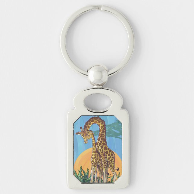 Giraffe Mama and Baby Key Ring (Front)