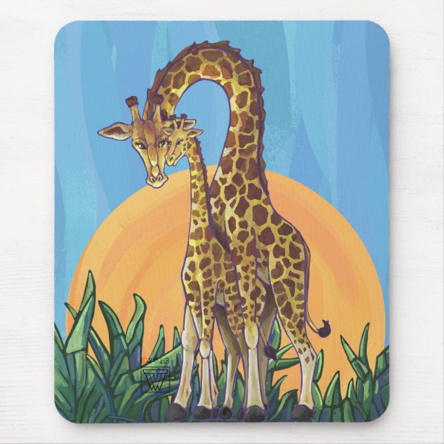 Giraffe Mama and Baby Mouse Mat (Front)
