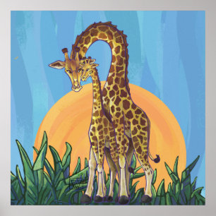 Giraffe Mama and Baby Poster