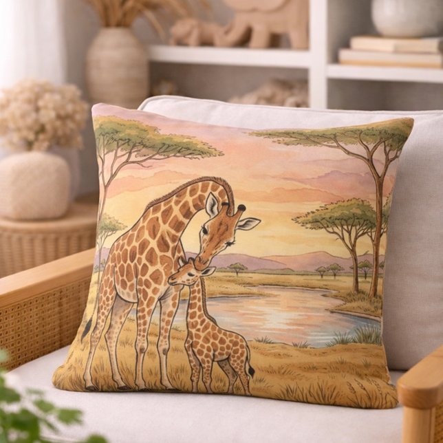 Giraffe Mama And Calf Safari Animals  Cushion (Creator Uploaded)