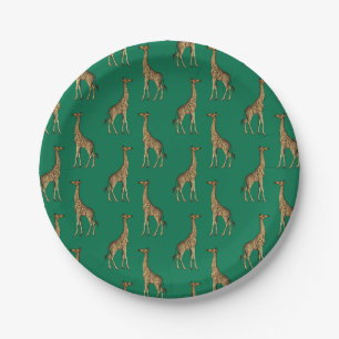Giraffe Mammalian Emerald Green Wild Animal Africa Paper Plate