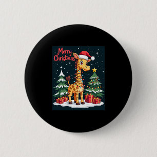 Giraffe Merry Christmas Tree Lighting Santa Giraff 6 Cm Round Badge