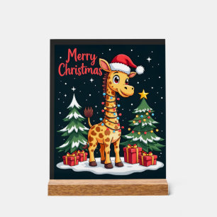 Giraffe Merry Christmas Tree Lighting Santa Giraff Acrylic Sign