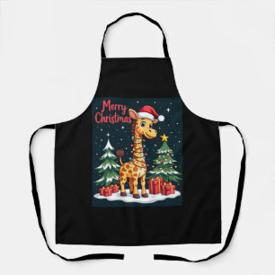 Giraffe Merry Christmas Tree Lighting Santa Giraff Apron