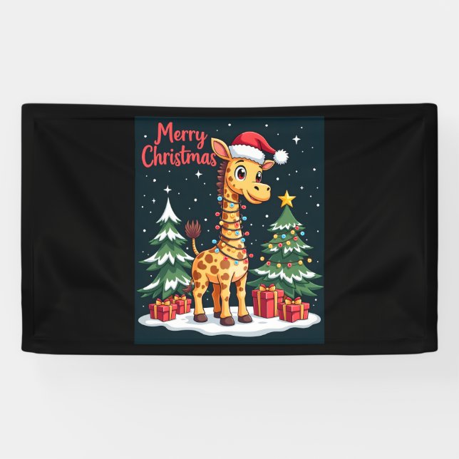 Giraffe Merry Christmas Tree Lighting Santa Giraff Banner (Horizontal)