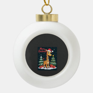 Giraffe Merry Christmas Tree Lighting Santa Giraff Ceramic Ball Christmas Ornament