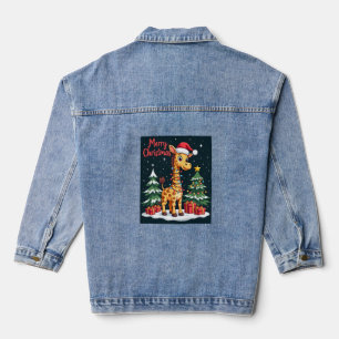 Giraffe Merry Christmas Tree Lighting Santa Giraff Denim Jacket