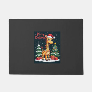 Giraffe Merry Christmas Tree Lighting Santa Giraff Doormat