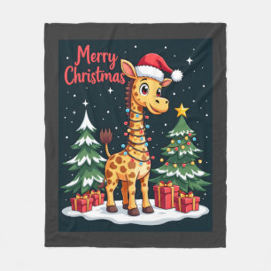 Giraffe Merry Christmas Tree Lighting Santa Giraff Fleece Blanket