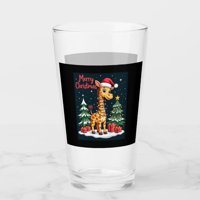 Giraffe Merry Christmas Tree Lighting Santa Giraff Glass (Front)