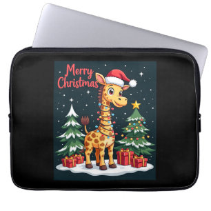 Giraffe Merry Christmas Tree Lighting Santa Giraff Laptop Sleeve
