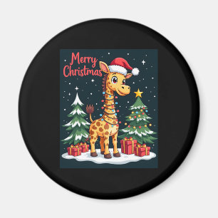 Giraffe Merry Christmas Tree Lighting Santa Giraff Magnet