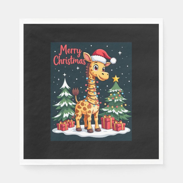 Giraffe Merry Christmas Tree Lighting Santa Giraff Napkin (Front)
