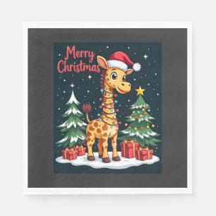 Giraffe Merry Christmas Tree Lighting Santa Giraff Napkin