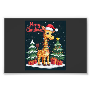 Giraffe Merry Christmas Tree Lighting Santa Giraff Photo Print