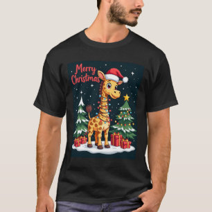 Giraffe Merry Christmas Tree Lighting Santa Giraff T-Shirt