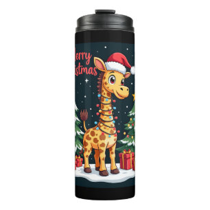 Giraffe Merry Christmas Tree Lighting Santa Giraff Thermal Tumbler
