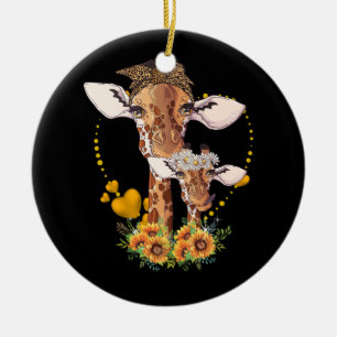 Giraffe Mom And Child Sunflower Wildlife Safari An Ceramic Tree Decoration