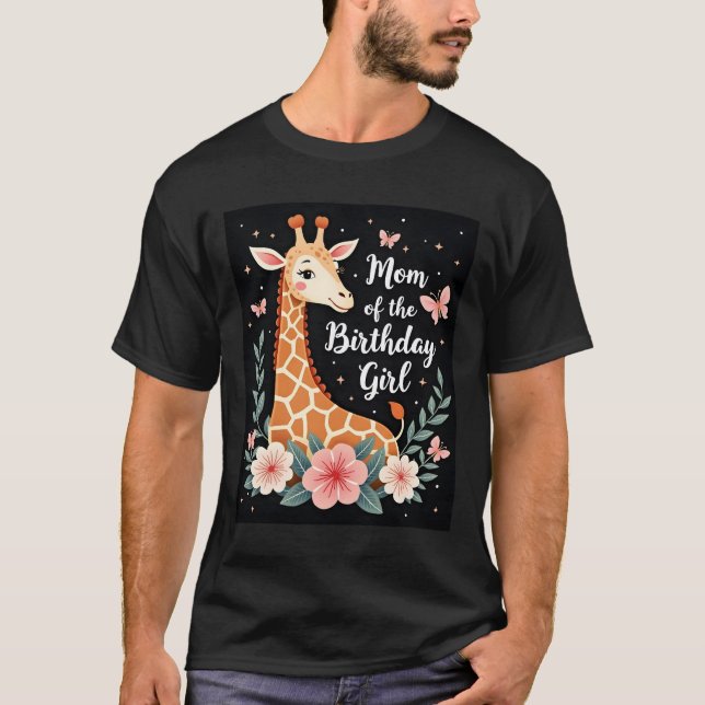 Giraffe Mom of the Birthday Girl Matching Family L T-Shirt (Front)