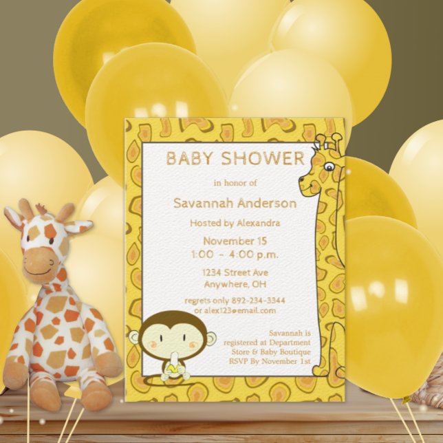 Giraffe Monkey Alligator Baby Boy Shower Invite (Creator Uploaded)