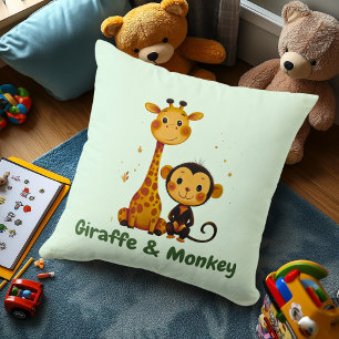 Giraffe & Monkey Jungle Friends Decor for Kids Cushion